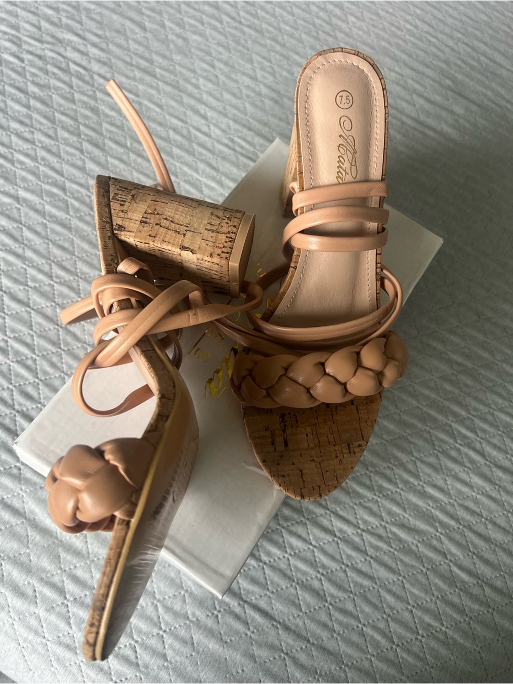 Mata Shoes Braided Strappy Cork Heels in Nude - Picture 2 of 3